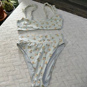 Aerie Floral Bikini Set - Light Blue with Yellow Flowers